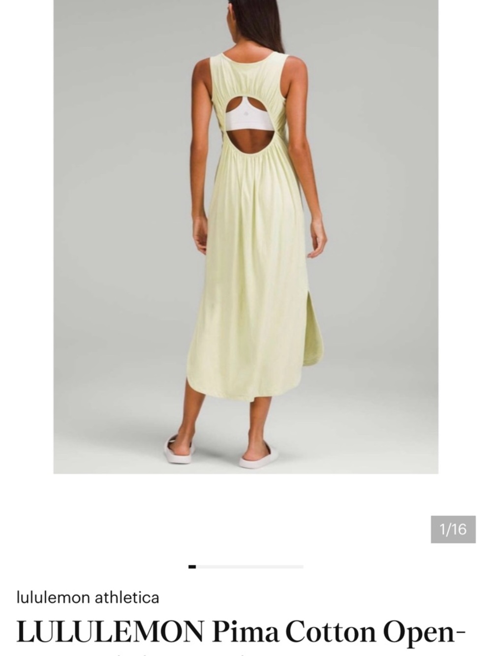 NWT Lululemon Pima Cotton Open-Back Midi Dress in Yellow Dewy size 4